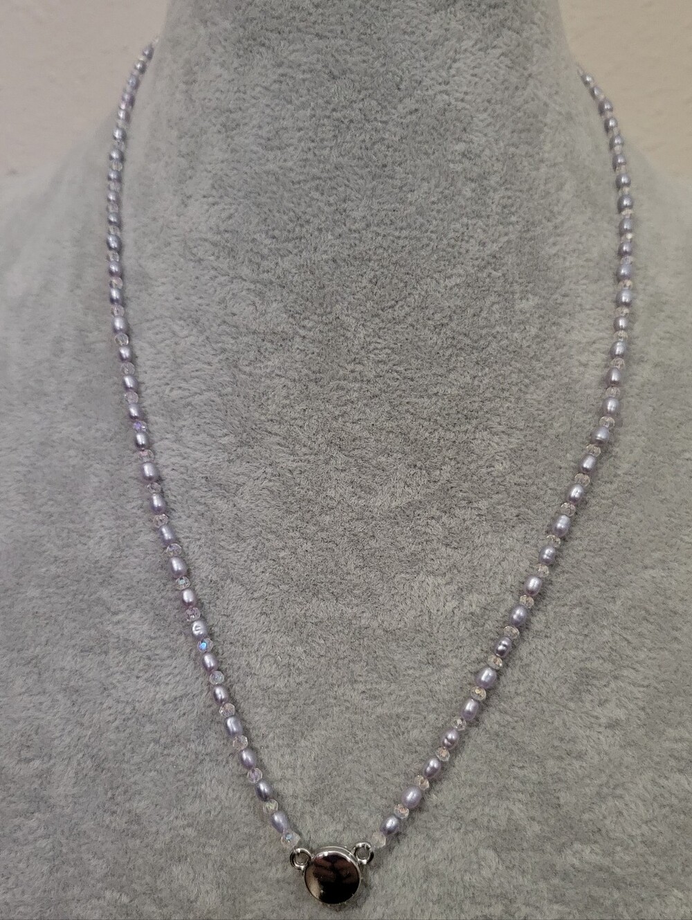 Dainty Lavender Freshwater Pearl & Faceted AB Crystal Necklace - Magnetic Clasp